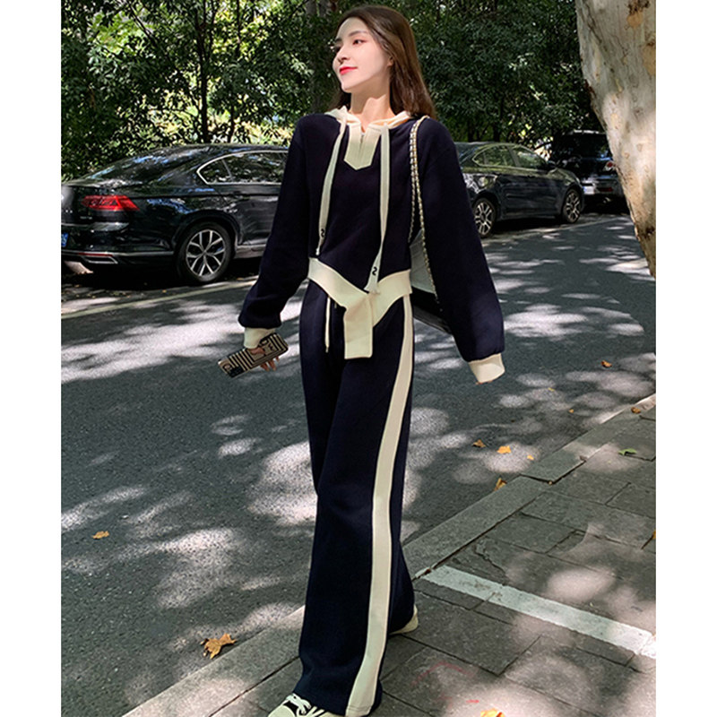 New fall Even cap sweatshirt sports suit Women in loose fashion Korean version Student casual Two sets running-Taobao