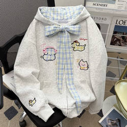 Girls' Hooded Sweatshirt 2025 Autumn New Cartoon Embroidered Puppy Girl Plaid Patchwork Niche Spring and Autumn Jacket