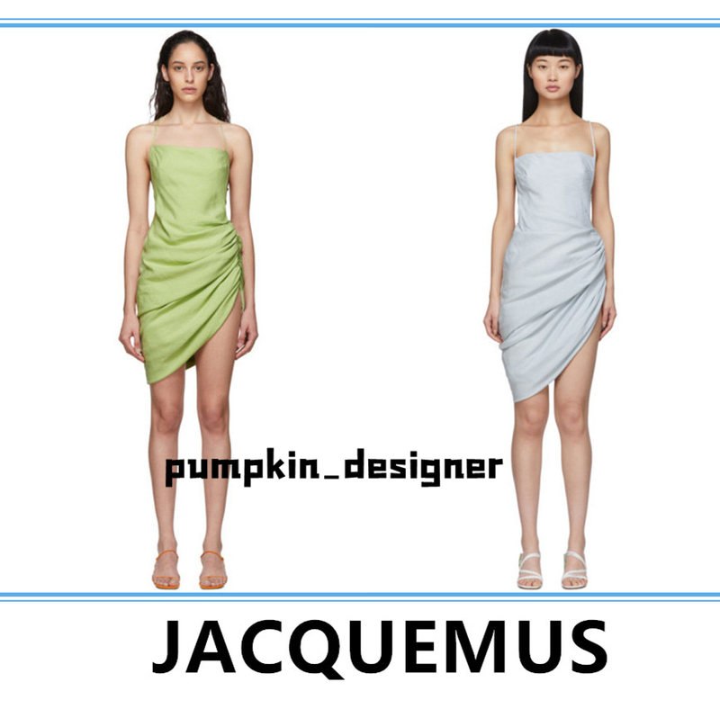 Discounted Jacquemus Celebrity-Inspired Backless Spaghetti Strap Dress with Asymmetrical Side Slit and Tie-Up Design