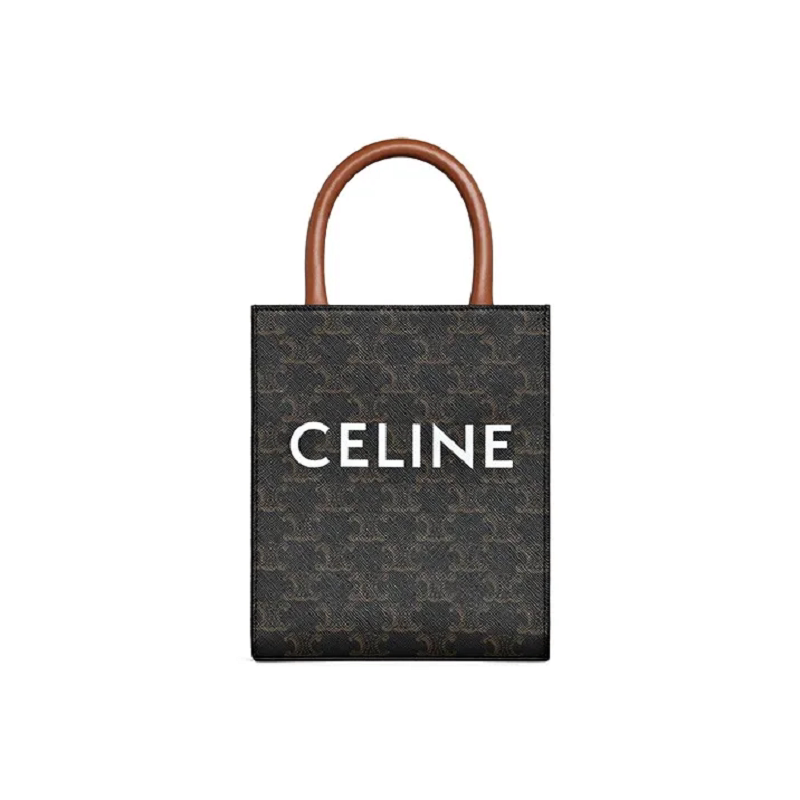 9.9/9.5新Celine/思琳凯旋门人造革黄褐色迷你老花Tote手提斜挎包图片