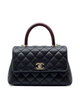 9.9新Chanel/香奈儿COCO handle牛皮黑色女士小号单肩斜挎手提包