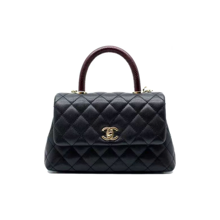 9.9新Chanel/香奈儿COCO handle牛皮黑色女士小号单肩斜挎手提包