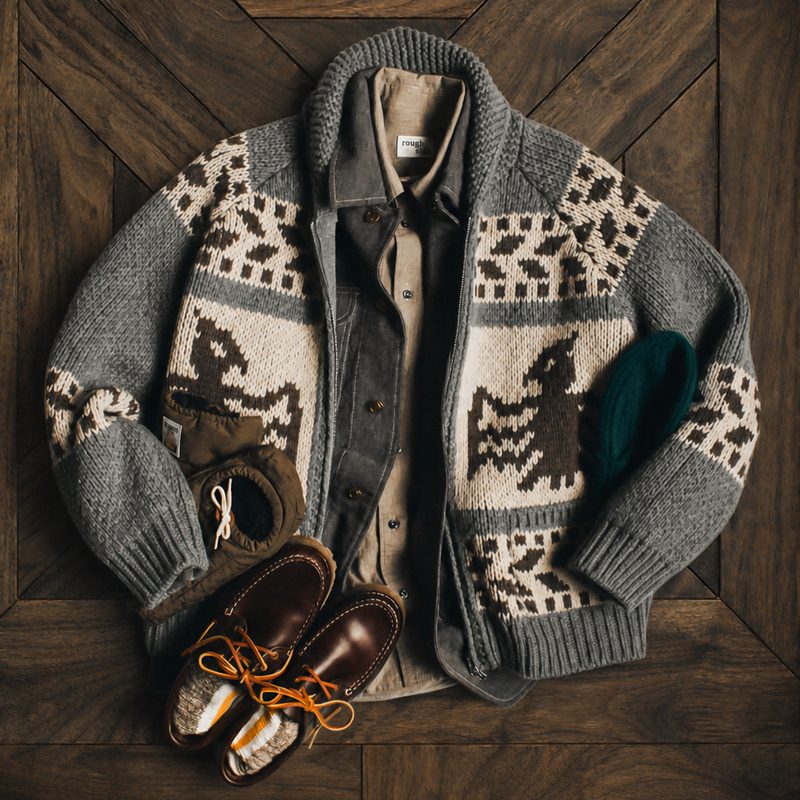 Uncle Gu's "Gentlemanly Indian Thunderbird Green Fruit Collar Sweater for Men, Winter Heavyweight Warm Double-Layer Knitted Jacket