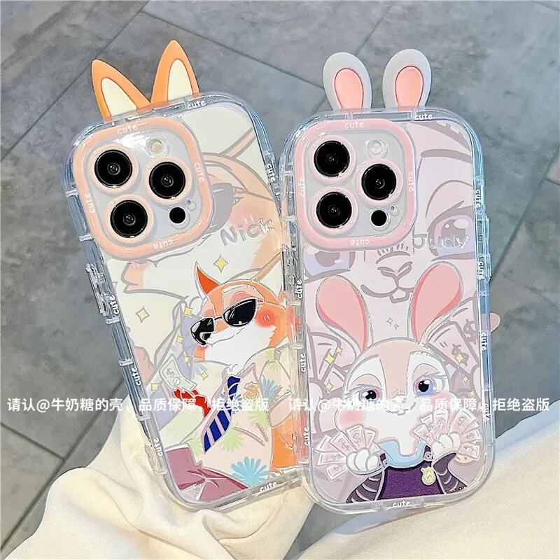 Popular Nick Judy Couple Feather Airbag Case Suitable for Apple 17 Pro Max/17 Pro Zootopia Phone Case New Cream Style Apple/Huawei/Xiaomi/Vivo Case