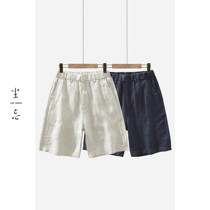 Dannong Laoqianfeng Summer Pure Linen Half-Elastic Waist Five-Point Shorts Men's Cotton-Linen Fitted Casual Breathable Shorts