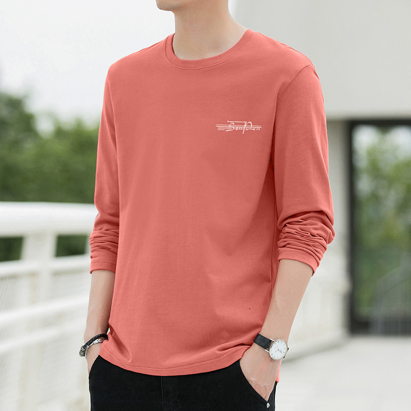 男性用新作長袖Tシャツ。純綿製で、大学生、春秋、ゆったりとした着心地、プラスサイズ、ベースレイヤーに最適です。