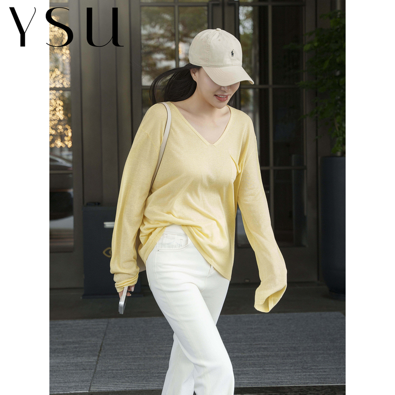 【Ysu】“French Wardrobe” Sun-Protective Knitted Sweater, Lazy Style, Slimming Thin Long-Sleeve Top Yc2603032