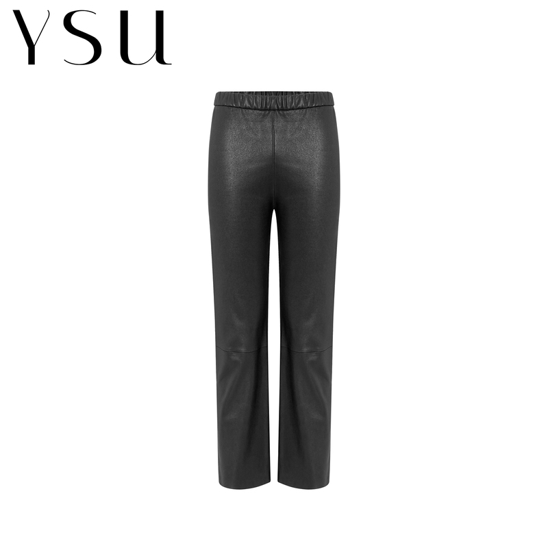 [Excess Stock] Imported Spanish Sheepskin Fashionable Stretchy Comfortable Versatile Casual Pants Black Leather Pants Y303886