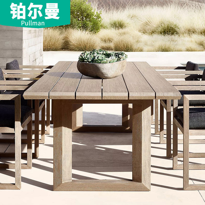 Outdoor table and chairs patio outdoor import high-end modern minimalist Nordic villa Chinese teak wood full solid wood long table