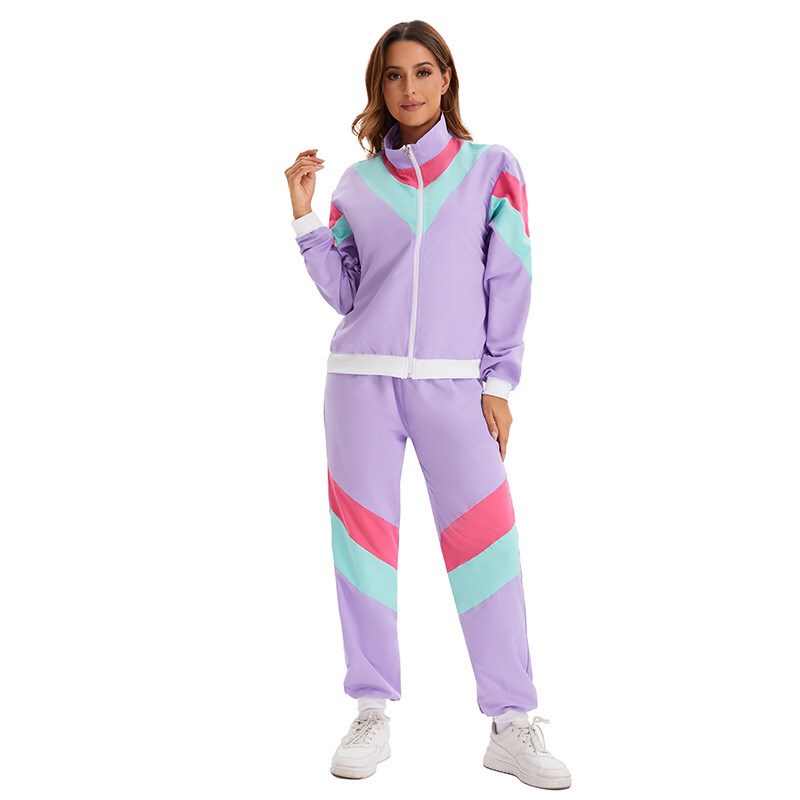 Halloween Costume 80S Retro Disco Hip-Hop Sports Jacket Pants Suit Men's and Women's Adult Dance Costume