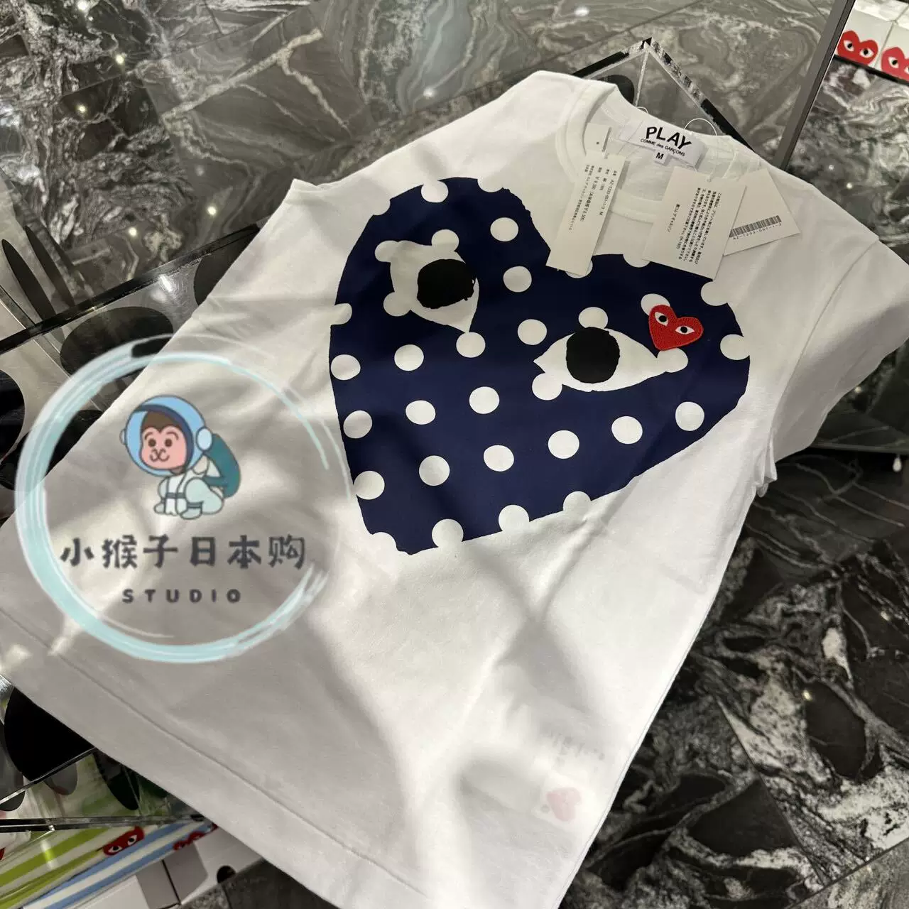 Покупка Little Monkey Japan японская покупка CDG Kawako Pauling Play Blue Полимейл маленький маленький очищающий футболка с коротким рукавом
