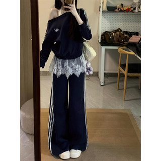 气质斜肩卫衣套装女春秋学生宽松显瘦韩版时尚减龄休闲运动两件套