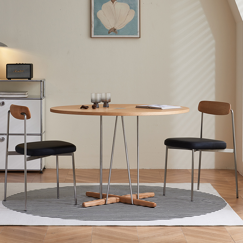 Nordic Solid Wood Slate Dining Table, Modern and Simple, Small Apartment, Stainless Steel, Ash Wood, Round Dining Table and Chair Set Nordic Solid Wood Slate Dining Table, Modern and Simple, Small Apartment, Stainless Steel, Ash Wood, Round Dining Table and Chair Set