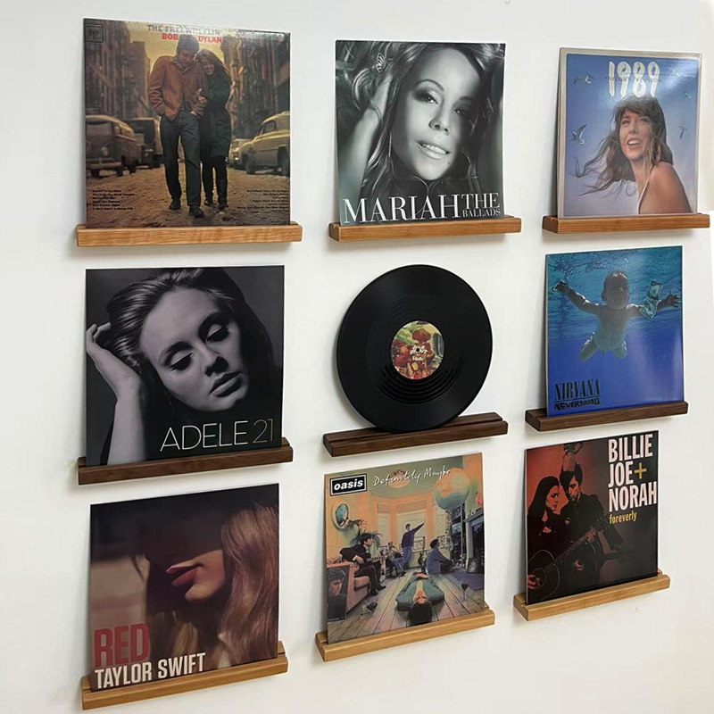 黑胶唱片墙展示架：黑胡桃木的复古魅力，免打孔安装，轻松打造音乐角落