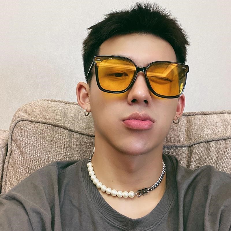 Tea Color Yellow Sunglasses 2021 New Tide Men Drive Special Anti UV Mesh Red Sunglasses Female Myopia