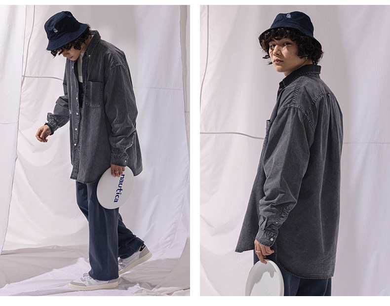 Джинсовая рубашка 【官方正品】nautica 白帆 日系无性别廓形牛仔古着衬衫ww2313 white sail