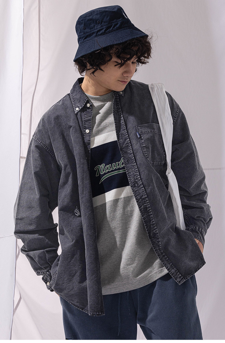 Джинсовая рубашка 【官方正品】nautica 白帆 日系无性别廓形牛仔古着衬衫ww2313 white sail