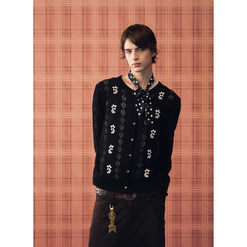 Openfly* New Aristocratic Style Linen Lyocell Cardigan Long-Sleeve Layered Hollow Embroidery Autumn Shirt