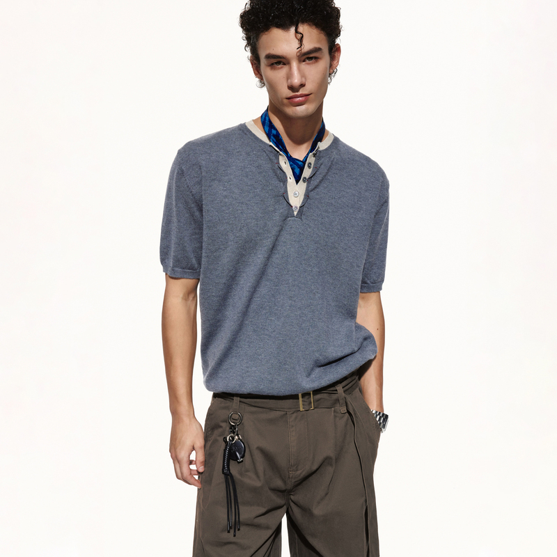 Openfly* New Retro Vintage Money-Style Multi-Button Henry Polo Shirt Casual Small V-Neck Logo Short Sleeve