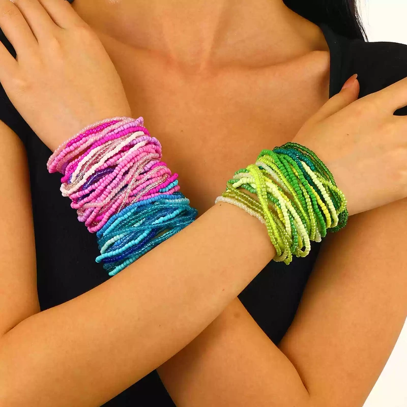 Colorful Beadings Are Fashionable and Versatile, Multi-Layered Colorful Gradient Beaded Bracelets, Elastic Dopamine Bracelets