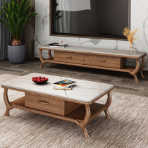 Nordic slate solid wood coffee table TV cabinet combination living room modern simple household ash wood small apartment tea table