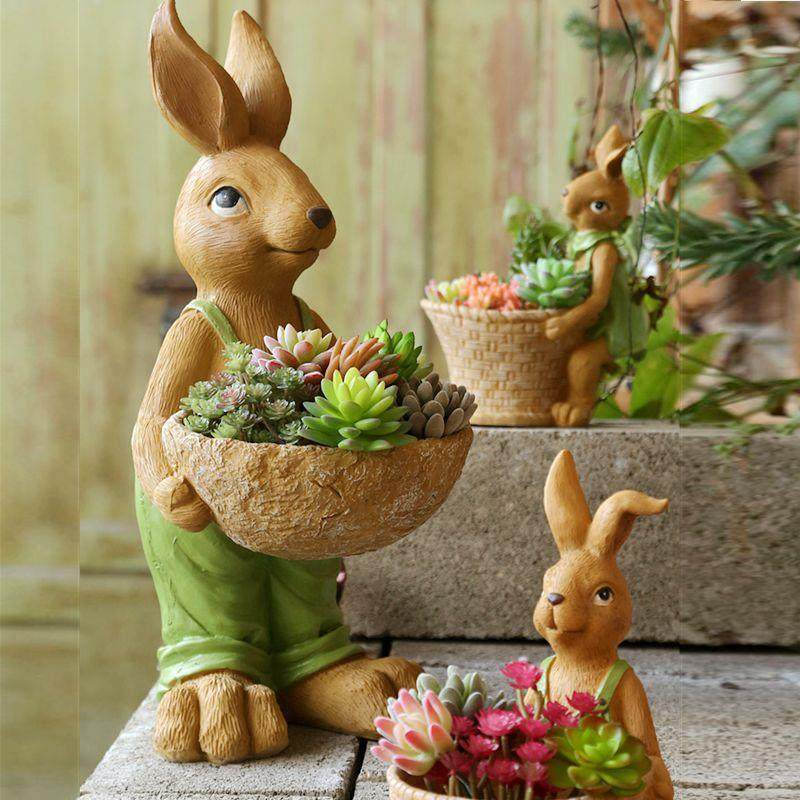 Succulent creative shape potted flowerpot new 2021 creative resin bunny flowerpot extra large bonsai green plant
