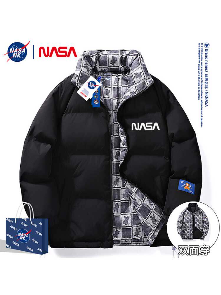 NASA CO-BRANDED REVERSIBLE JACKET MENS WINTER COTTON JACKET TRENDY BRAND THICKENED DOWN COTTON JACKET COUPLE WINTER JACKET
