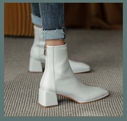 2024 Elastic Slim Boots Sock Boots Short Boots Women's Boots Medium Heel Thick Heel Square Toe Martin Boots Retro Versatile Spring and Autumn Style New