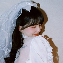 New veil pearl bow curled headband female four-layer bride wedding accessories forest travel photography playful veil