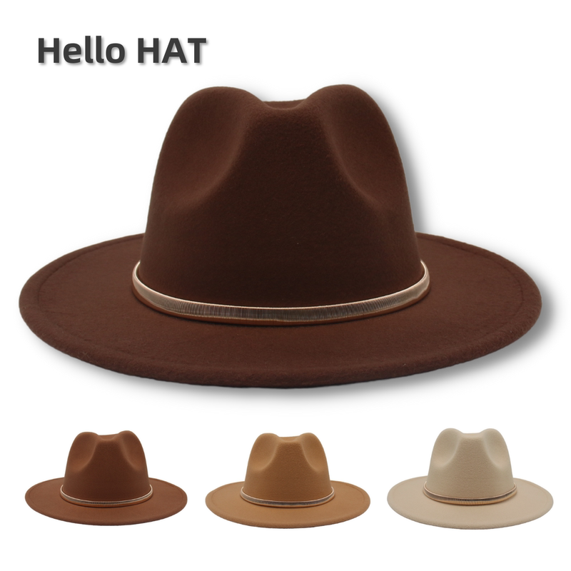 Foreign Trade Fedora Hat, British Style, Men's and Women's Jazz Hat, Metal Accessories, Large Brim Felt Hat, Fedora Hat