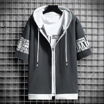 Zipper Necropolis Summer Trendy Mens Clothing Mens Hat Short Sleeves Jacket Blouses Student Banfu Tracksuit Tracksuit Sport Hew