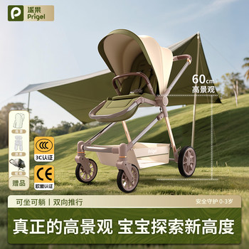 High-View Baby Stroller, Lightweight, Foldable, Can Sit or Lie Down, Multifunctional High-View Stroller for Babies Aged 0 to 3 Years