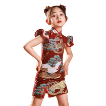 Chinese style girls dress improved cheongsam national trend Tang suit foreign style childrens catwalk dress guzheng performance clothing