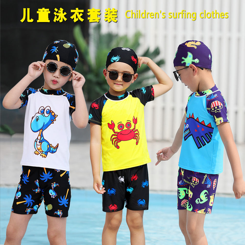 Child Bathing Suit Boys Two-piece Fit Swimsuit Pants Suit Short Sleeve Sunscreen Quick Dry Beach Spa Swimming Great Boy
