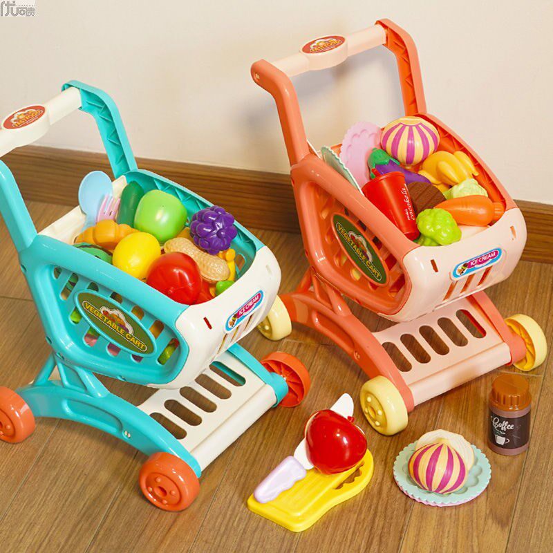 Children play house wine toy fruit cut Chele set supermarket shopping trolley mini kitchen boy and girl baby