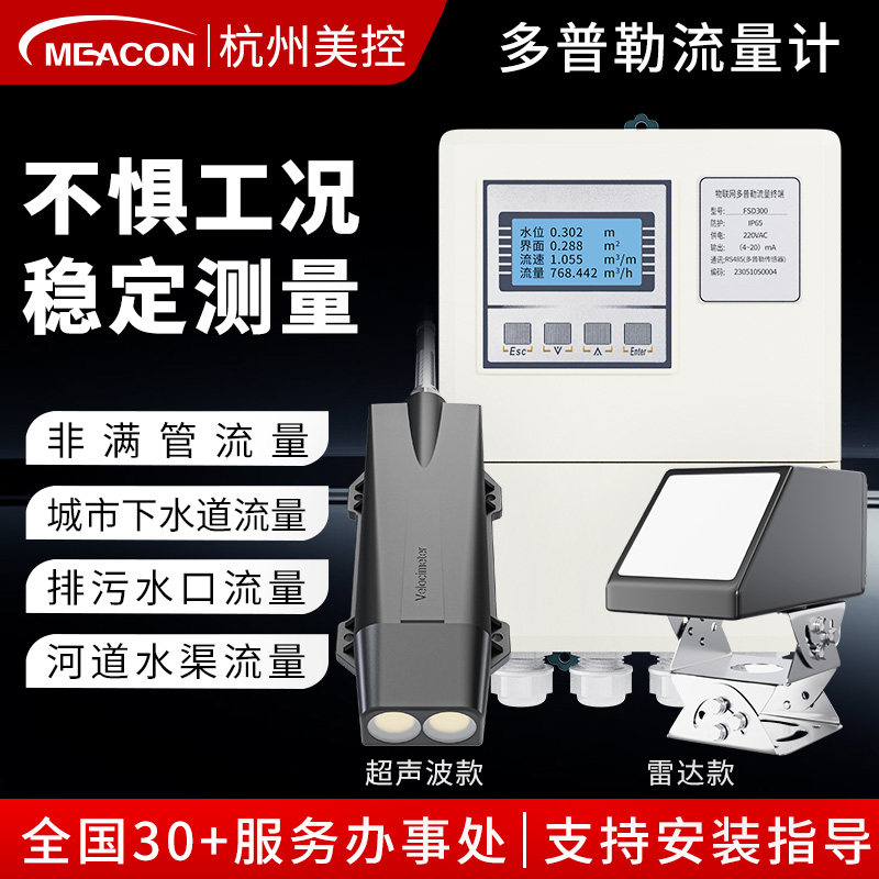 美控多普勒超声波雷达流量计流速仪明渠河道非接触式非满管水利