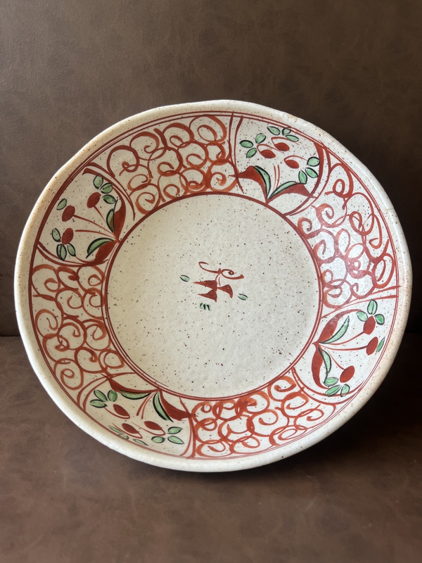 Japanese Imported Ceramic Red-Painted Large Bowl, Soup Bowl, Irregular-Shaped Bowl, High-Footed Bowl