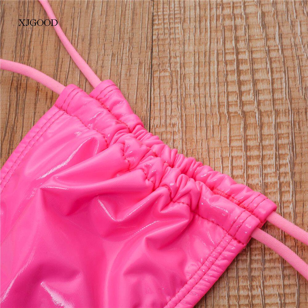 Кожзаменитель сексуальный бандаж стринги бикини Shiny Leather Split Sexy Sling Bikini для девушки 