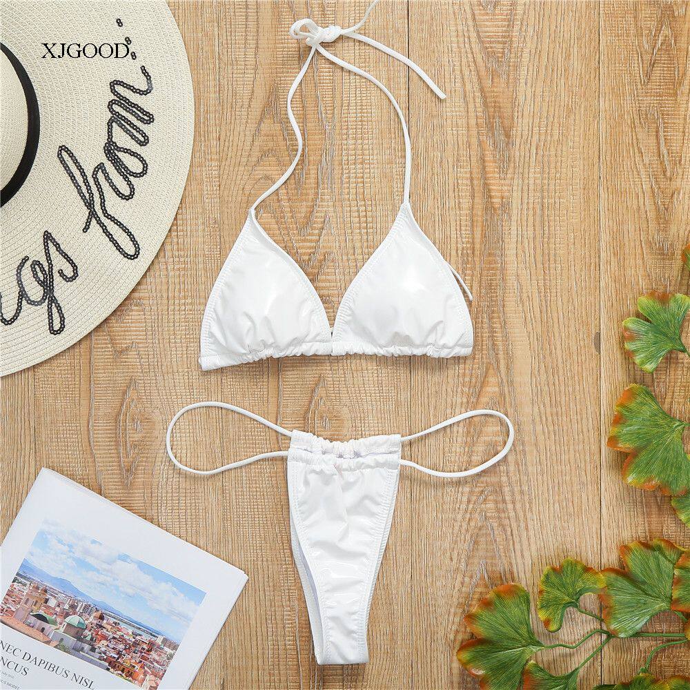 Кожзаменитель сексуальный бандаж стринги бикини Shiny Leather Split Sexy Sling Bikini для девушки 