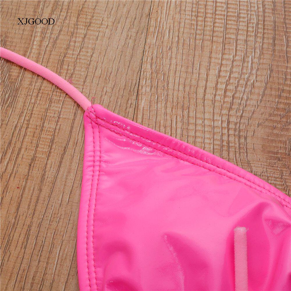 Кожзаменитель сексуальный бандаж стринги бикини Shiny Leather Split Sexy Sling Bikini для девушки 