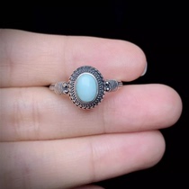 S925 silver inlaid raw turquoise non-optimized ring 6 5*4 5mm_HL_1501