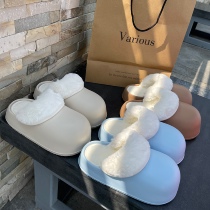 Slippers for women 2023 autumn and winter new style plus velvet toe cotton slippers thick-soled EVA warm indoor home bread slippers