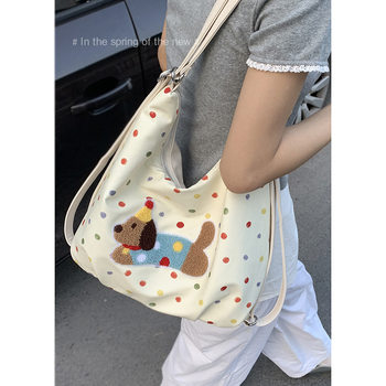 Puppy Cloud Bag Autumn/Winter New Dachshund Commuter Women's College Style Embroidered Backpack Casual Shoulder Tote Bag