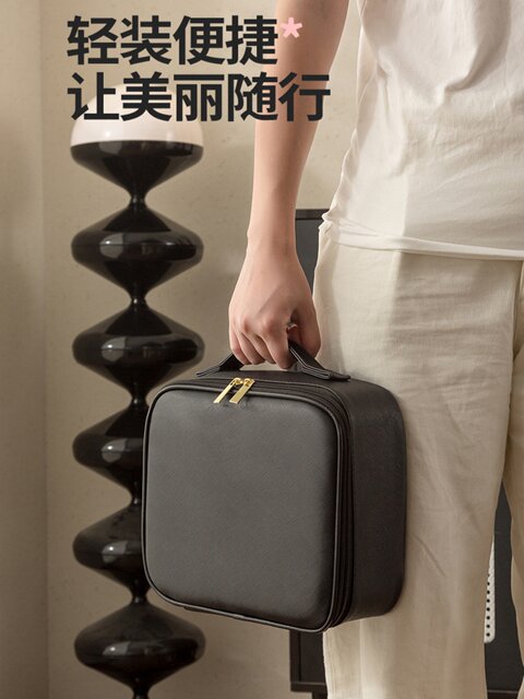 Large capacity partitioned cosmetic bag partitioned waterproof with light mirror beauty supplies storage bag business trip commuting toiletry bag