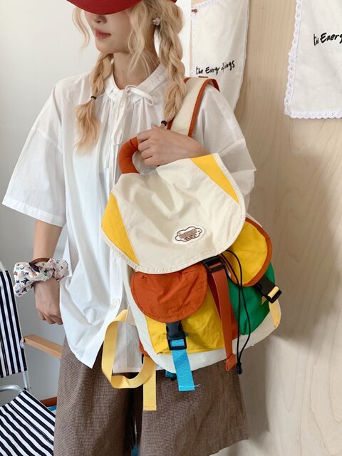 Korean style contrasting color stitching backpack boys and girls study bag large capacity outdoor parent-child travel mountaineering backpack