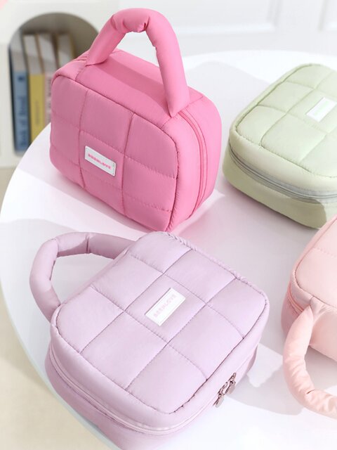 Puff Cream Toiletry Bag, Macaron Color Portable Cosmetic Bag, Large Capacity Travel Multi-Functional Skin Care Product Storage Bag