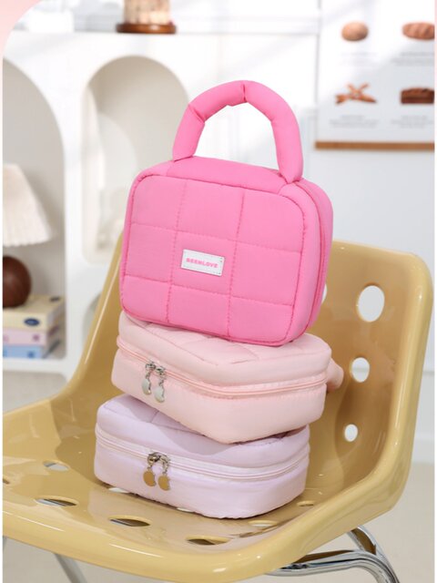 Puff Cream Toiletry Bag, Macaron Color Portable Cosmetic Bag, Large Capacity Travel Multi-Functional Skin Care Product Storage Bag