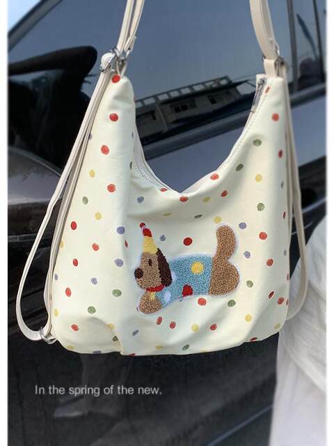 Puppy Cloud Bag Autumn and Winter New Dachshund Commuter Women's College Style Embroidered Backpack Casual Shoulder Tote Bag