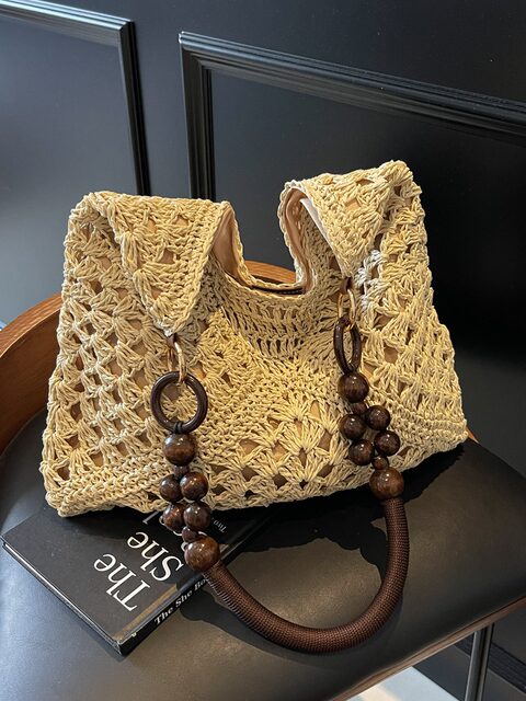 Summer straw bag for women 2026 new seaside vacation beach hollow shoulder tote bag woven vegetable basket bag