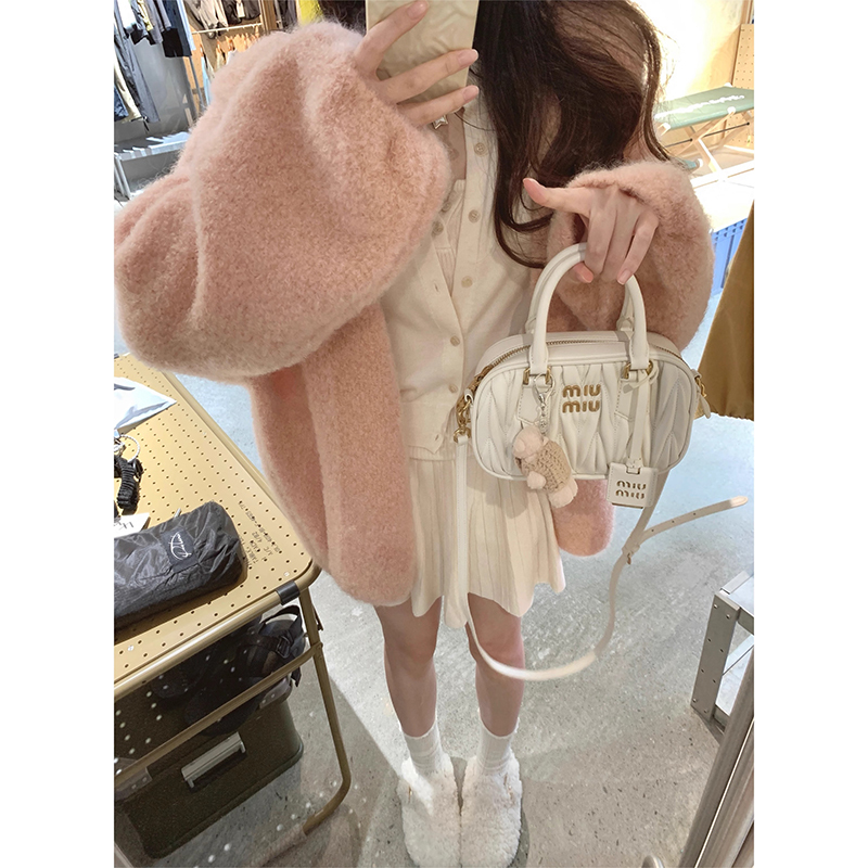 Pink Gentle Style Soft and Fluffy Hooded Sweater Coat for Women, Winter Lazy Mid-Length Style, Fluffy Knit Cardigan, Thickened